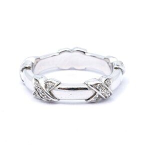 Tiffany & Co Signature X Diamond Station Band 18K 750 White Gold Ring Size 5 1/2